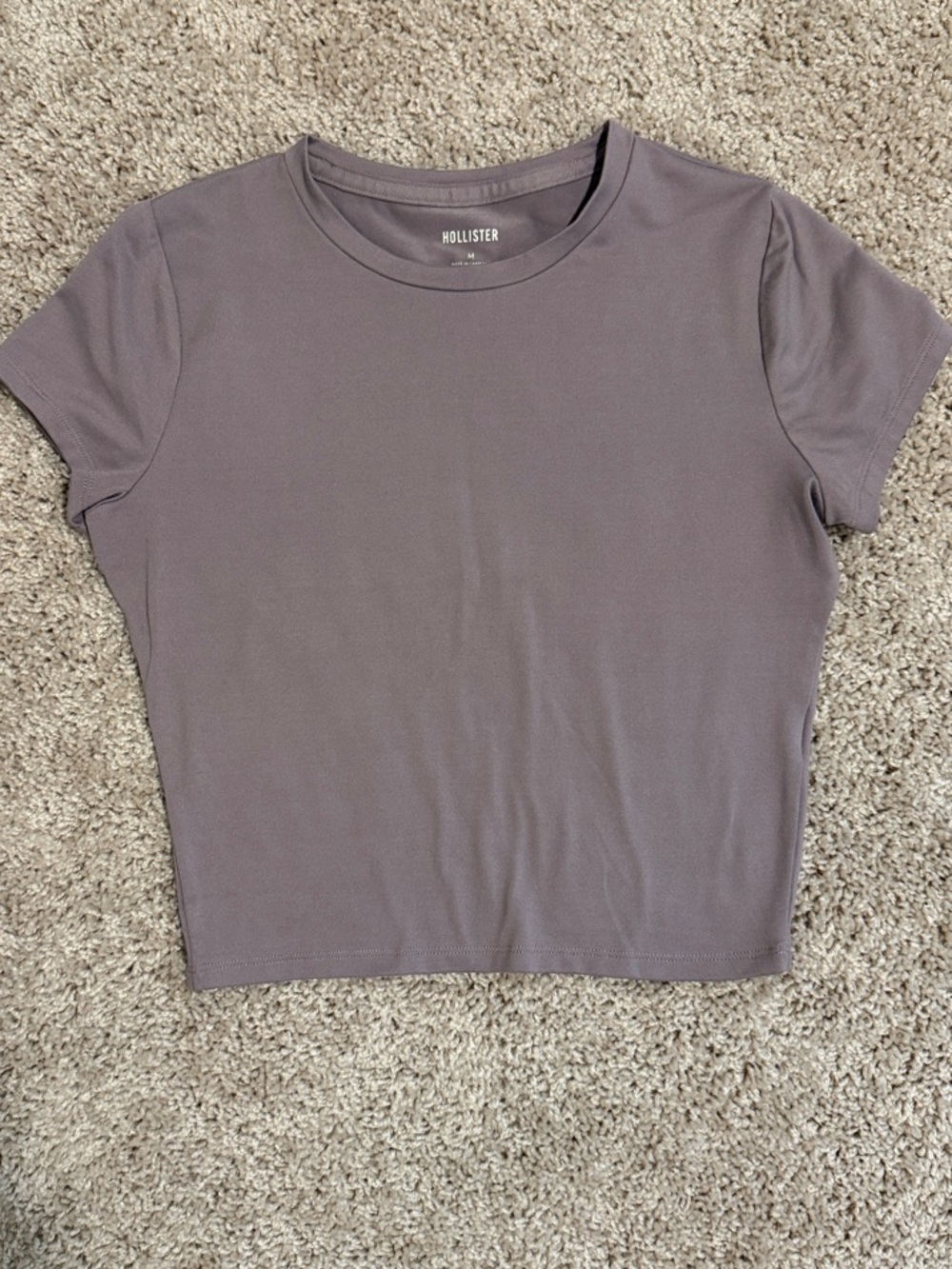 Hollister Short Sleeve Crewneck Crop Top - Mauve Gray